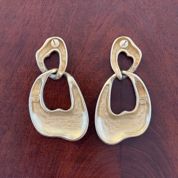 Vintage NOS Erwin Pearl Abstract Heart Dangle Drop Earrings; Gold Tone; 2” - Picture 7 of 11